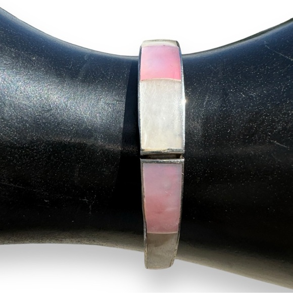 Vintage Alpaca Silver and Abalone Shell Cuff Bracelet - Picture 2 of 4